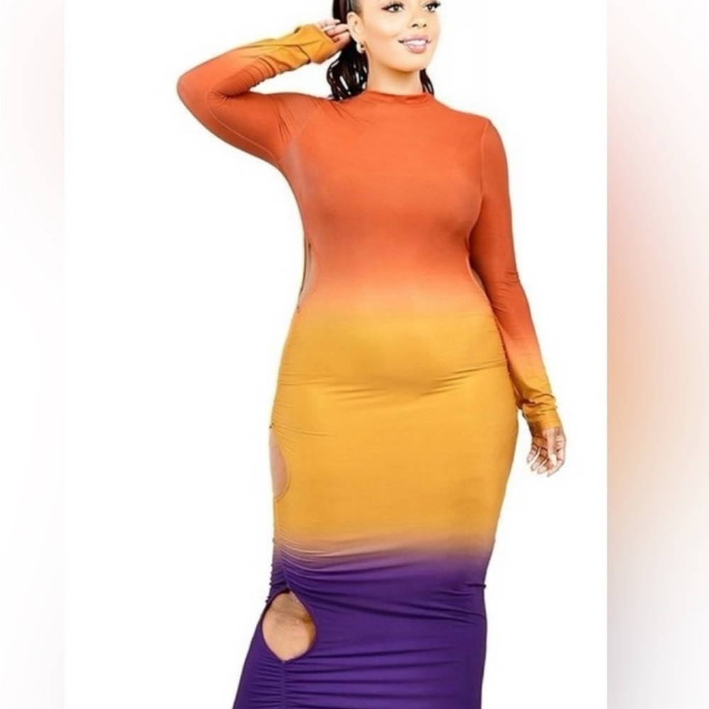 Orange and Purple Long Sleeve Dress